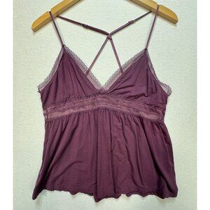Victoria's Secret Women's Soft Cami Top Lace Knit V Neck Stretch Size L Burgundy